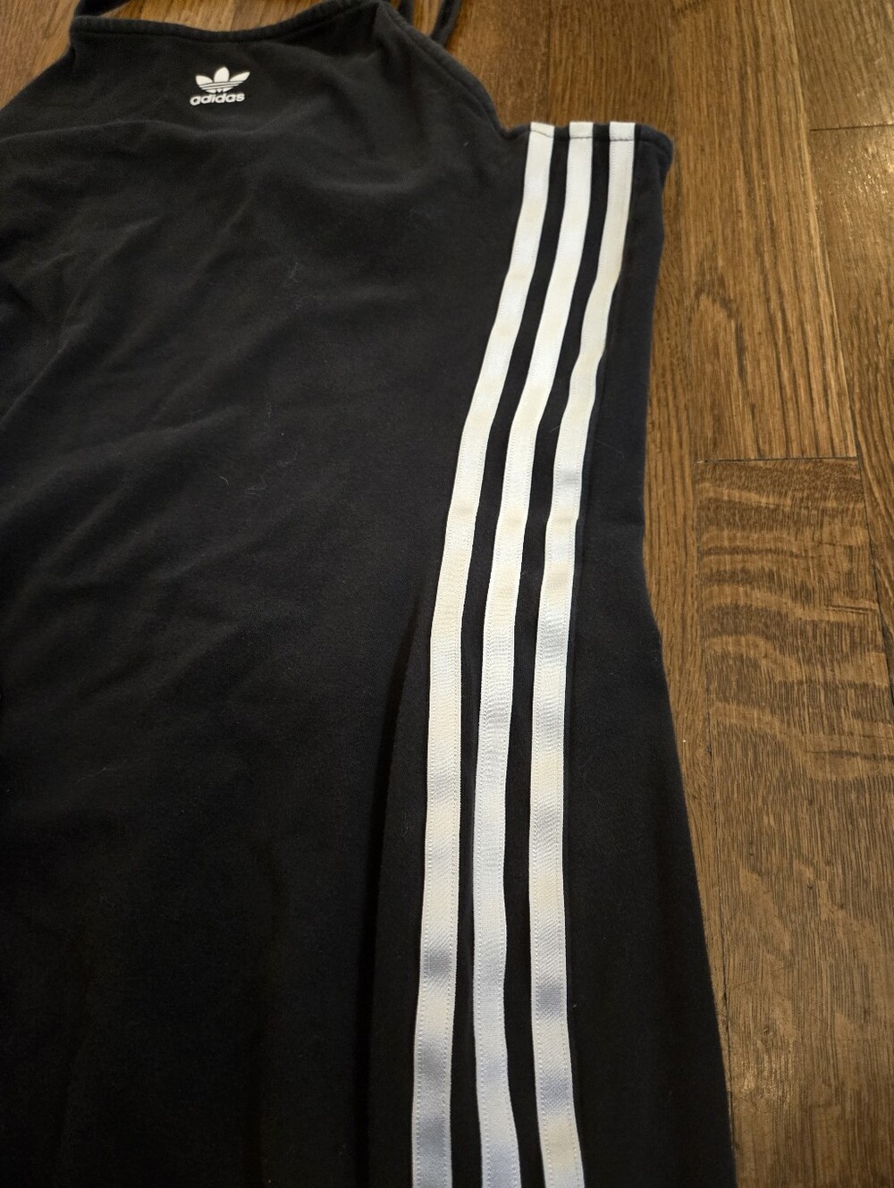 Adidas 3-stripe Jersey Minidress Black Slim Strappy Tank with White Trefoil Sz M - Picture 10 of 16
